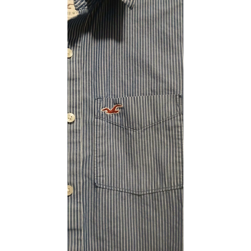 Hollister Mens Blue White Striped Long Sleeve Button Down Shirt Size M Cotton - Picture 3 of 4